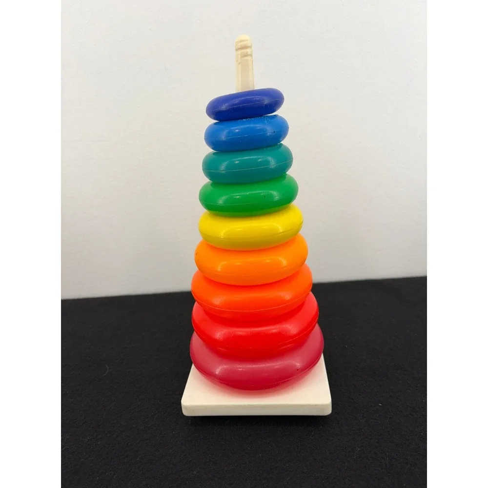 Vintage Fisher-Price Rock-a-Stack 740 NY Black Label 9 Ring Stacking Toy 60s 70s